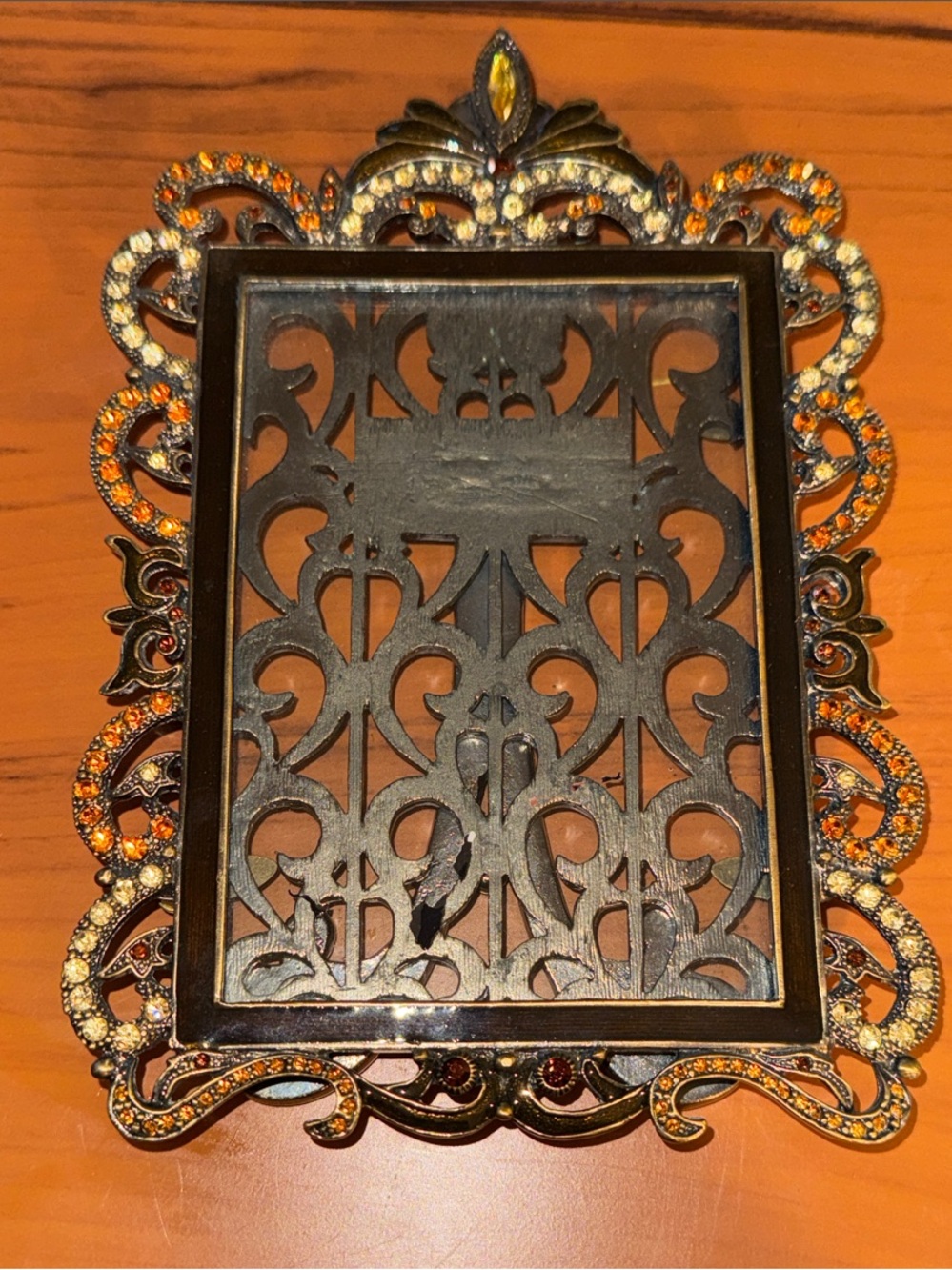 Vintage Italian TIZO Enameled Metal Austrian Crystal Rhinestones Frame 3 x  5